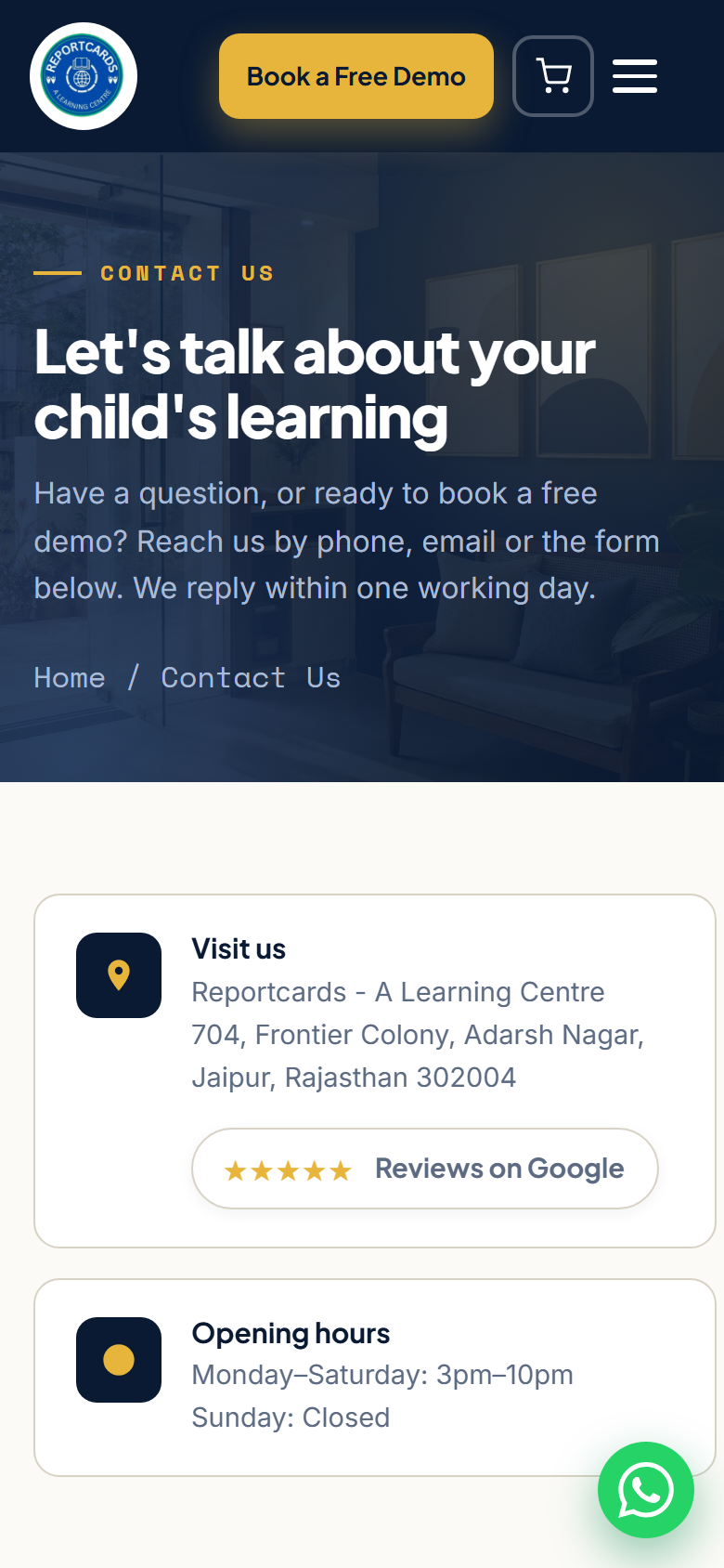 reportcards.in Contact on mobile