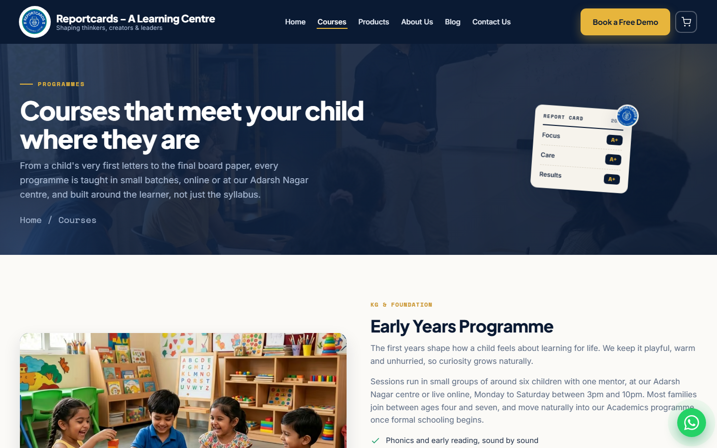 reportcards.in Courses on desktop