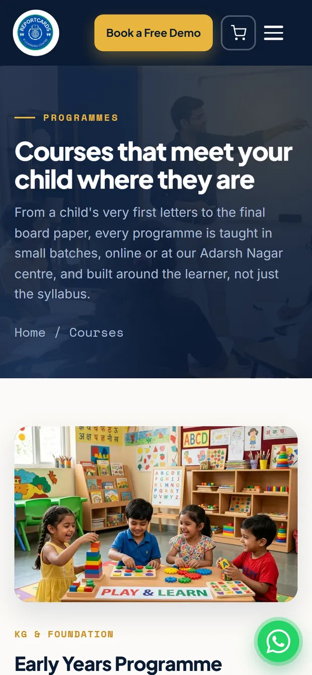 reportcards.in Courses on mobile