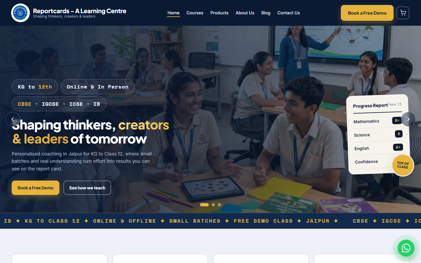 reportcards.in Homepage on desktop