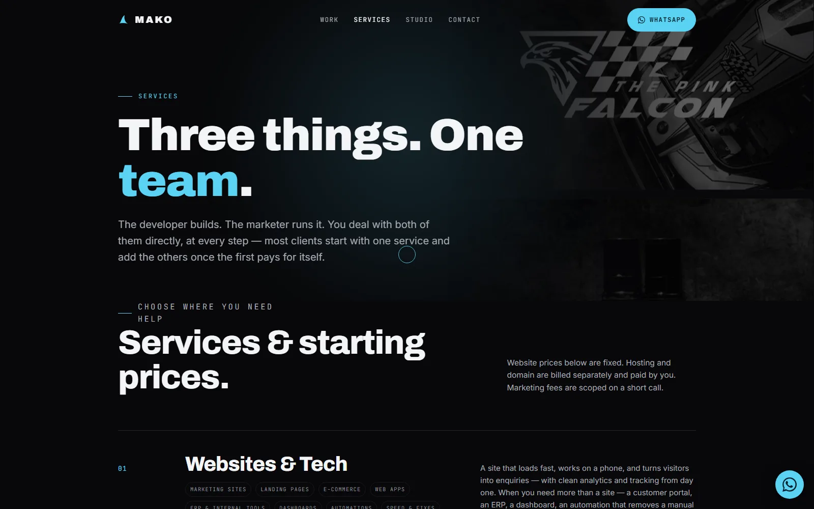 MAKO - Services with real fixed prices printed on the page, not "contact us for a quote" - websites, then SEO and marketing scoped on a call.