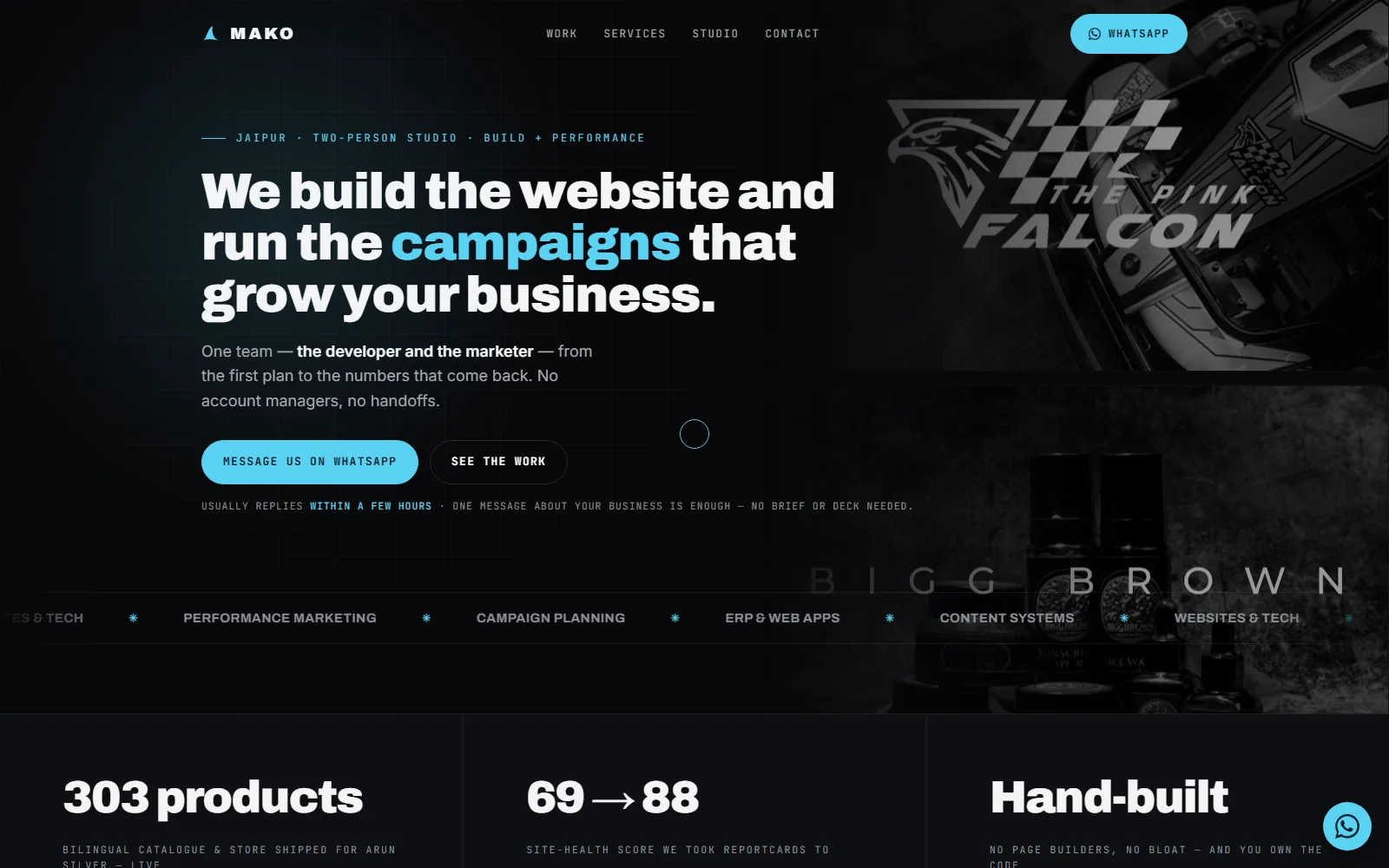 MAKO: The studio's own site: fixed prices, real numbers, one WhatsApp button.