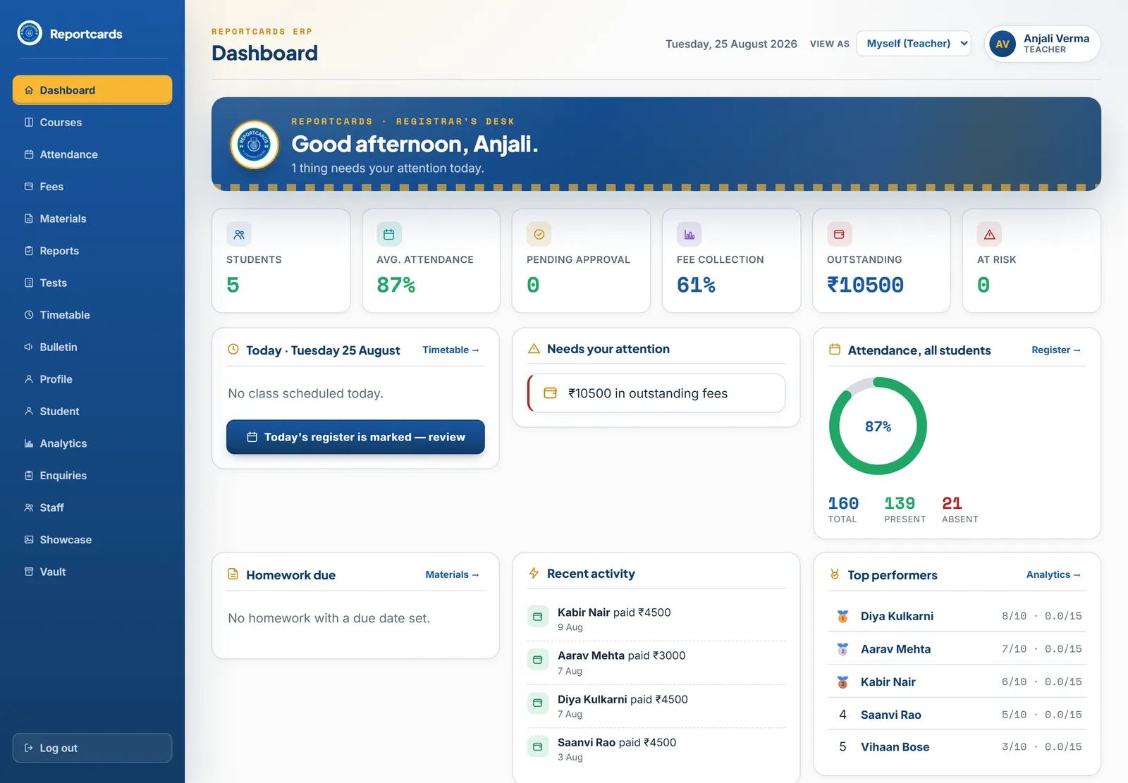 Reportcards ERP screenshot